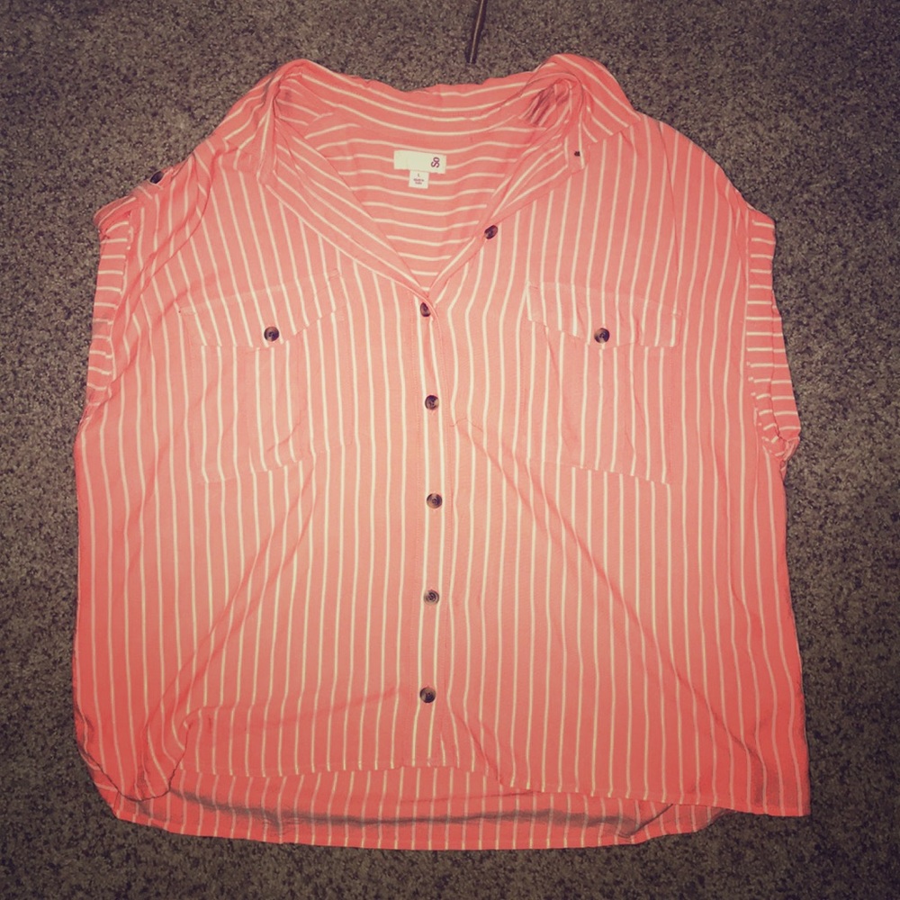 Pink Stripped, Button Up Short Sleeve Shirt